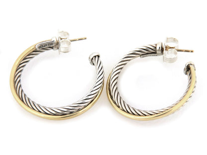 David Yurman Sterling Silver & 18k Yellow Gold Crossover Hoop Earrings