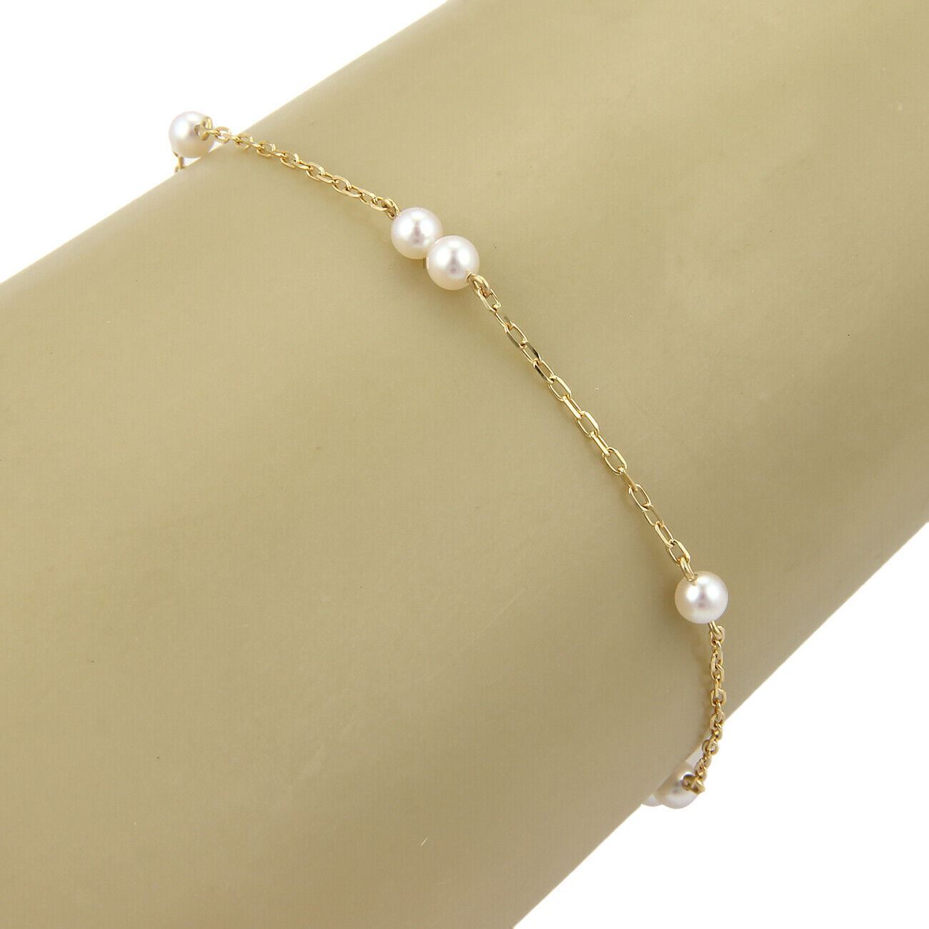 Mikimoto Akoya 3.5mm Pearls Chain Link 14k Yellow Gold Bracelet
