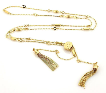 Fancy Design 18k Yellow Gold Long Chain Tassel Necklace