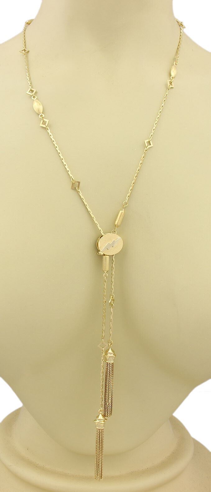 Fancy Design 18k Yellow Gold Long Chain Tassel Necklace