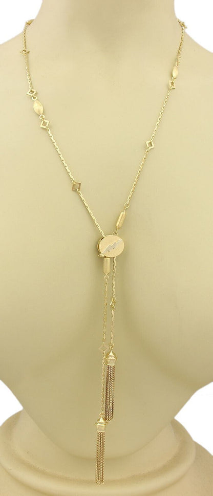 Fancy Design 18k Yellow Gold Long Chain Tassel Necklace