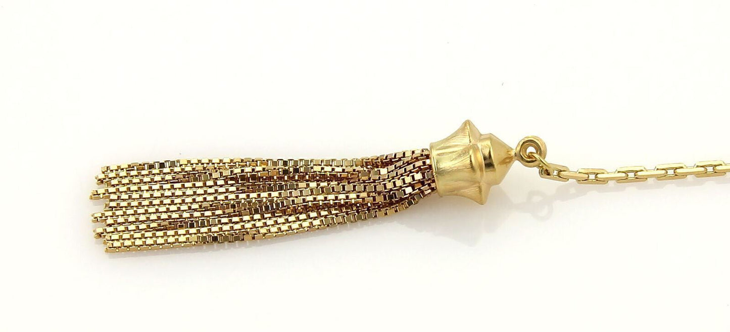 Fancy Design 18k Yellow Gold Long Chain Tassel Necklace