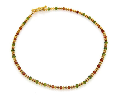 Laura Gibson 22k Yellow Gold Fractal Faceted Orange & Green Beaded Necklace