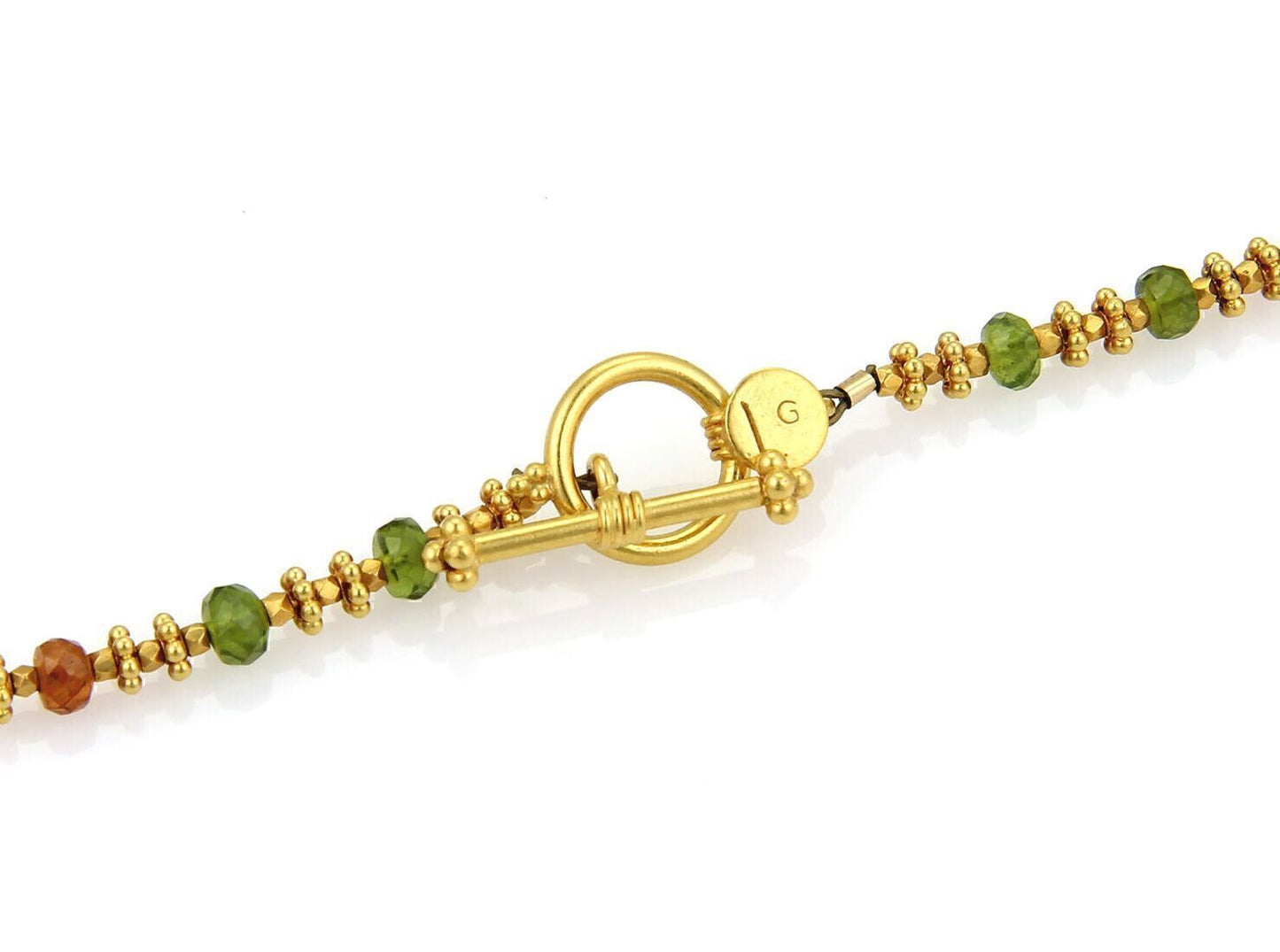 Laura Gibson 22k Yellow Gold Fractal Faceted Orange & Green Beaded Necklace