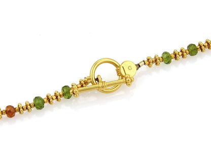 Laura Gibson 22k Yellow Gold Fractal Faceted Orange & Green Beaded Necklace
