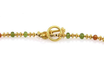 Laura Gibson 22k Yellow Gold Fractal Faceted Orange & Green Beaded Necklace