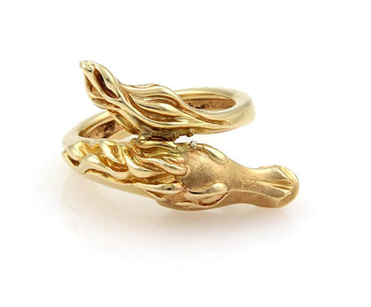 Horse Design Bypass 14k Yellow Gold Ring - Size 4