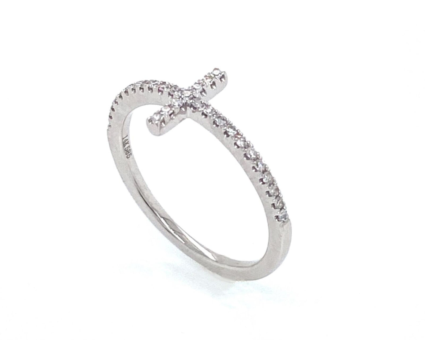 East West Diamond Cross 14k White Gold Ring - Size 6