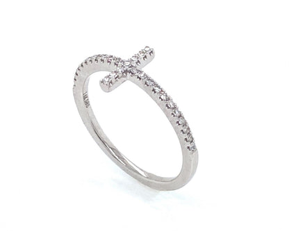 East West Diamond Cross 14k White Gold Ring - Size 6