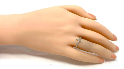 East West Diamond Cross 14k White Gold Ring - Size 6