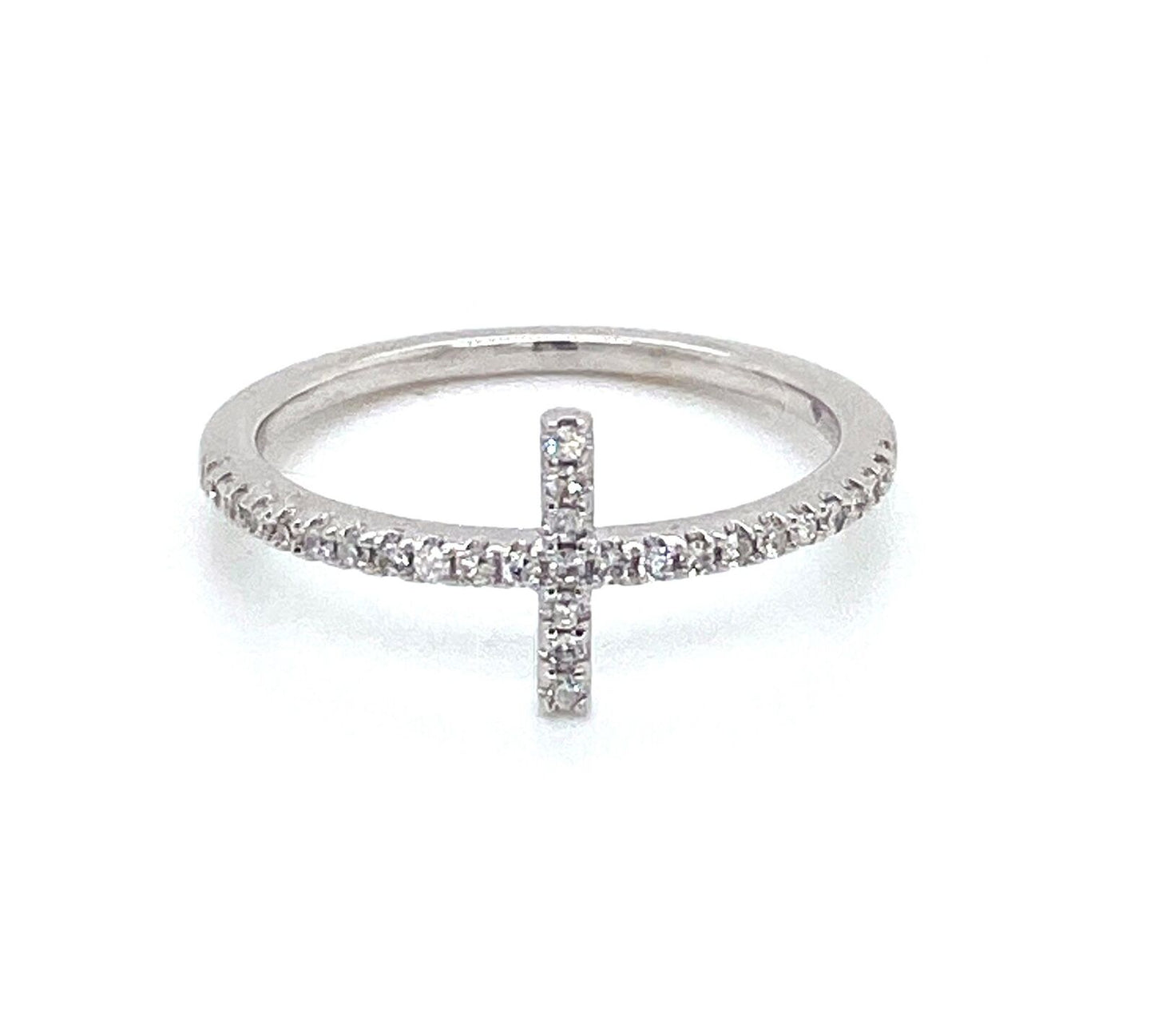East West Diamond Cross 14k White Gold Ring - Size 6