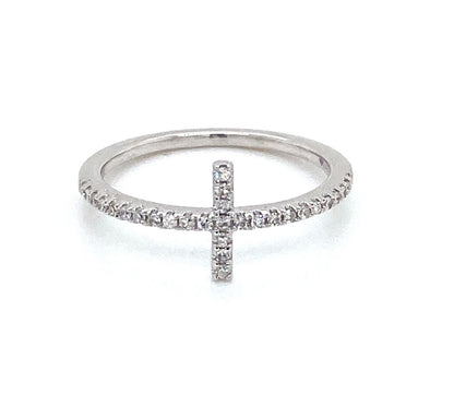 East West Diamond Cross 14k White Gold Ring - Size 6