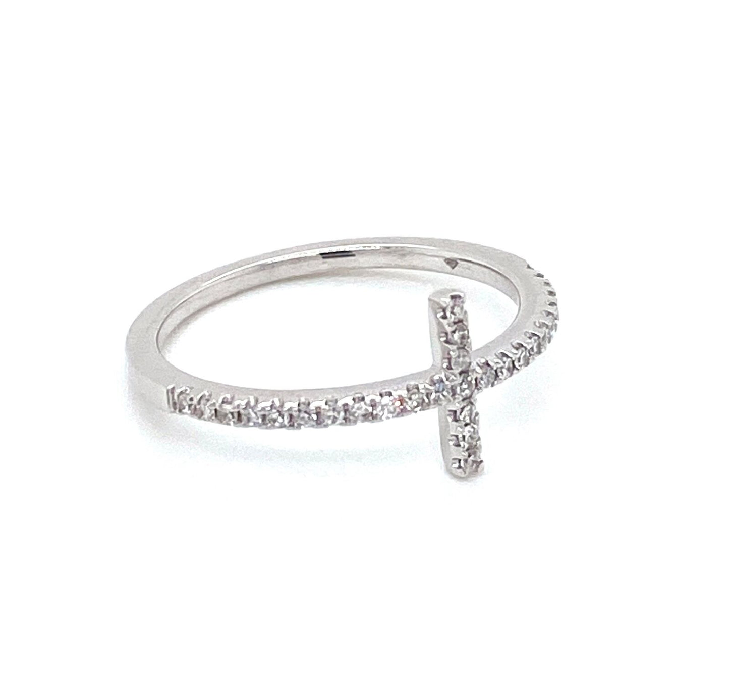East West Diamond Cross 14k White Gold Ring - Size 6