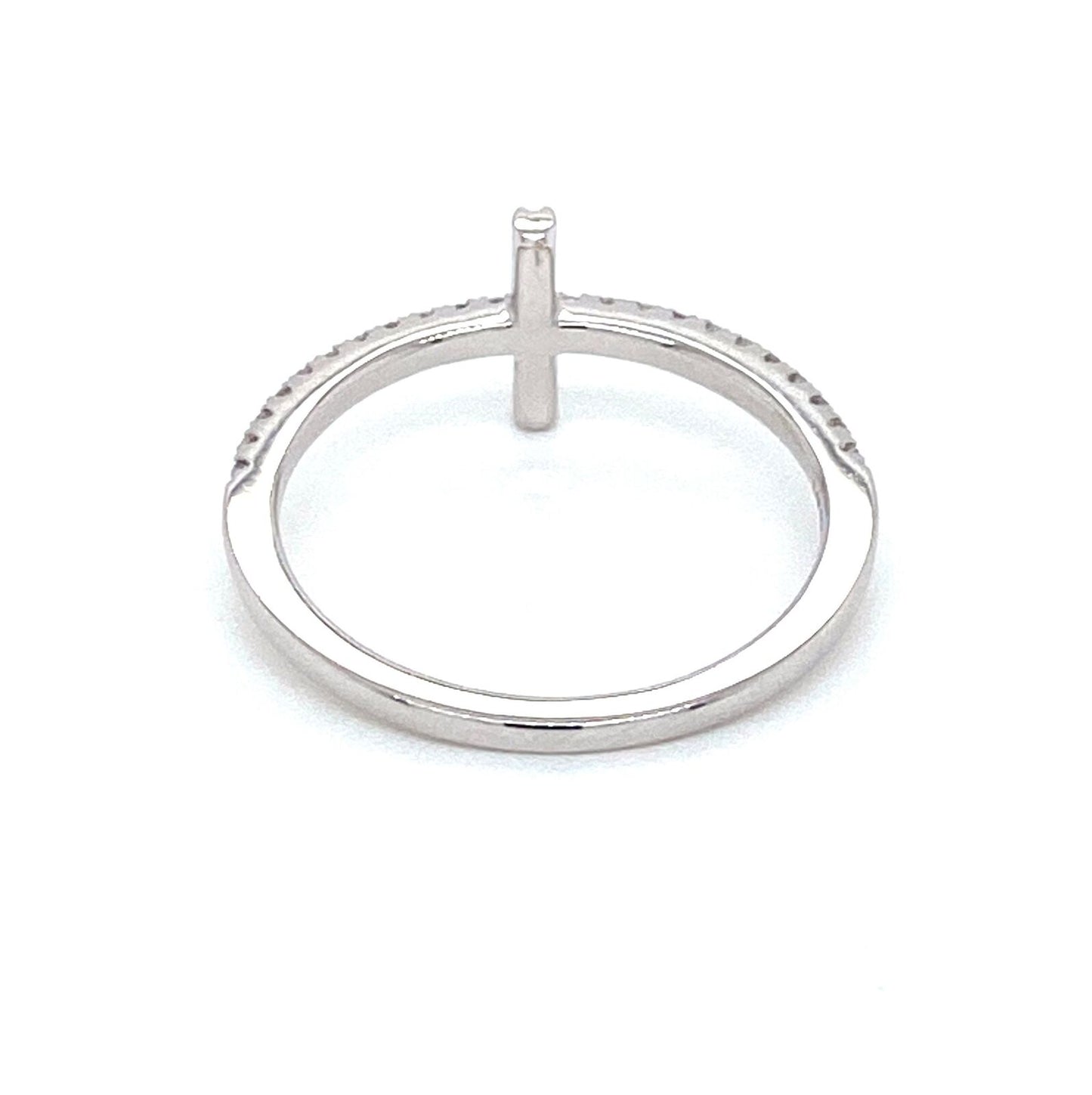 East West Diamond Cross 14k White Gold Ring - Size 6