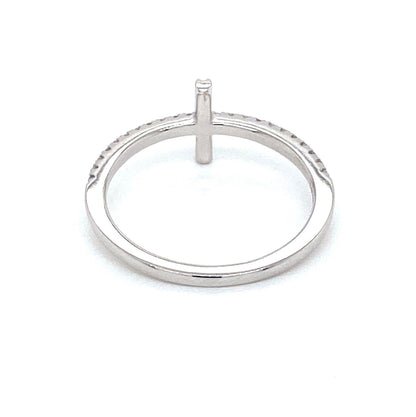 East West Diamond Cross 14k White Gold Ring - Size 6