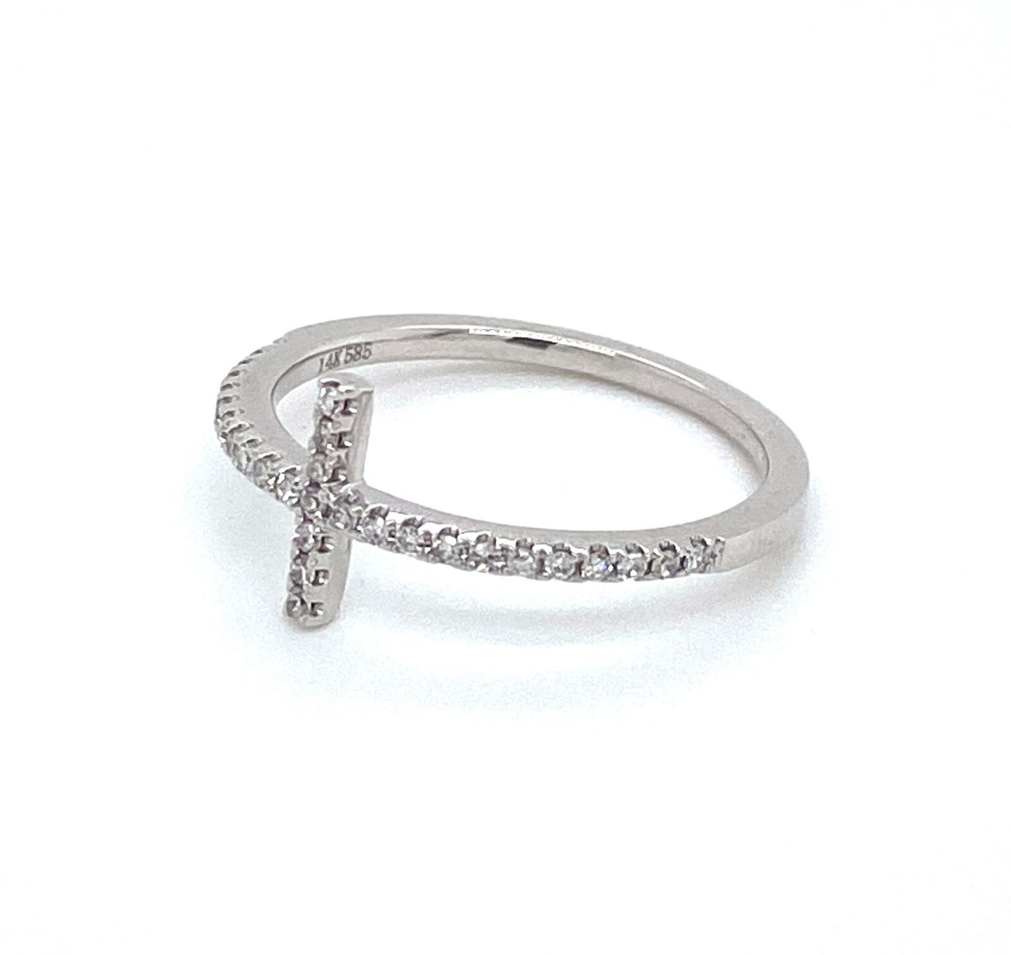 East West Diamond Cross 14k White Gold Ring - Size 6