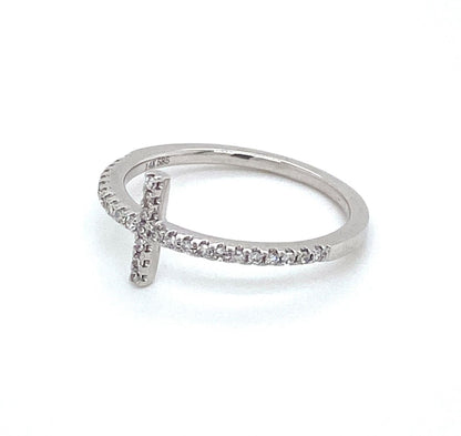 East West Diamond Cross 14k White Gold Ring - Size 6
