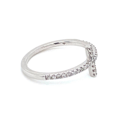 East West Diamond Cross 14k White Gold Ring - Size 6