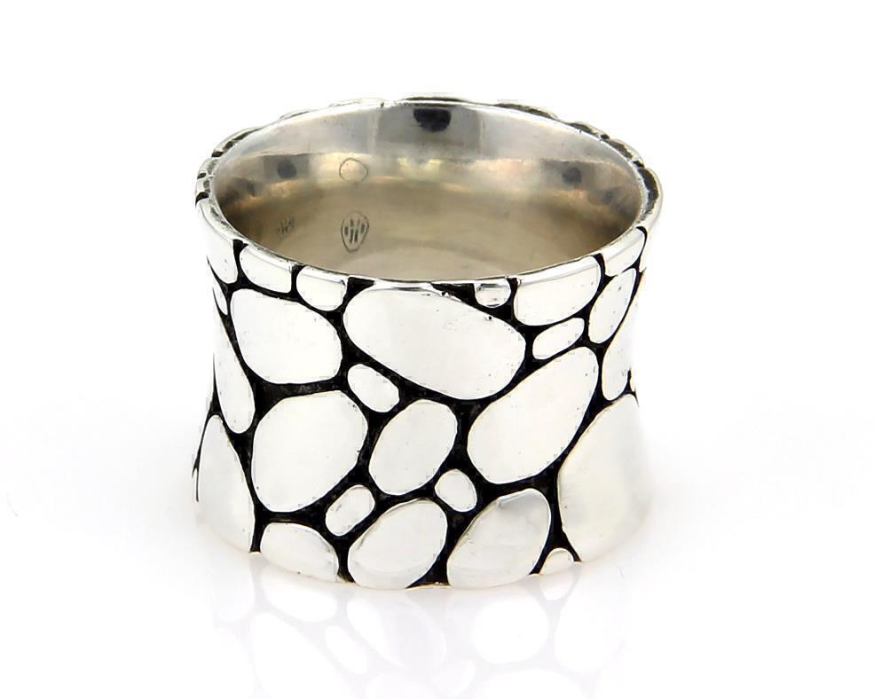 John Hardy Kali Pebble 15mm Wide Sterling Silver Band Ring - Size 5.5