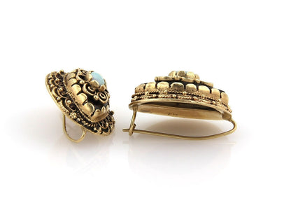 Opal & Black Enamel Fancy Scroll Design Drop Earrings