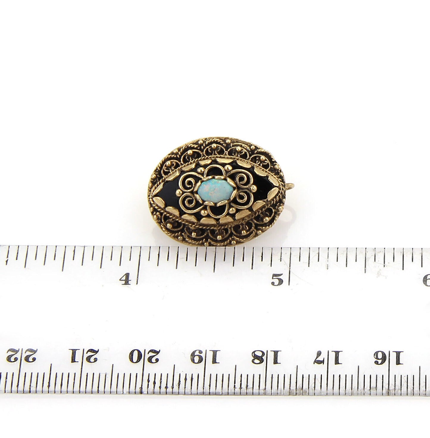 Opal & Black Enamel Fancy Scroll Design Drop Earrings