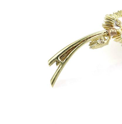 Diamond Floral 14k Yellow Gold Cluster Large Leaf Pin Brooch