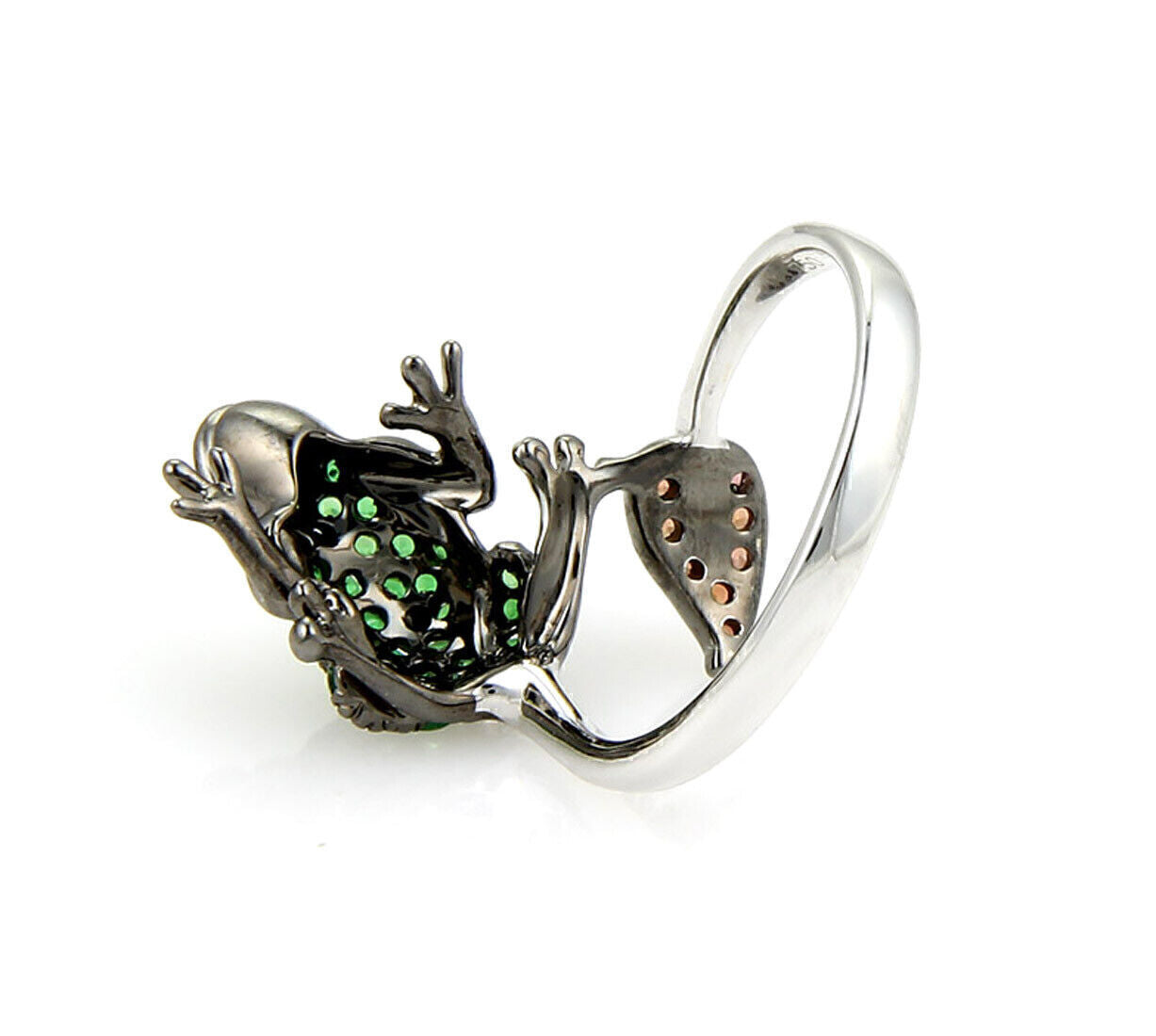 Frog Leaf Bypass 18k White Gold Tsavorite Sapphire Garnet Ring - Size 7