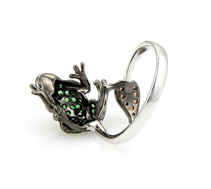Frog Leaf Bypass 18k White Gold Tsavorite Sapphire Garnet Ring - Size 7