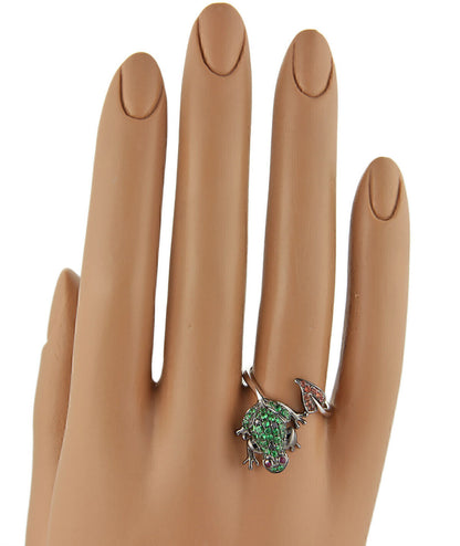 Frog Leaf Bypass 18k White Gold Tsavorite Sapphire Garnet Ring - Size 7