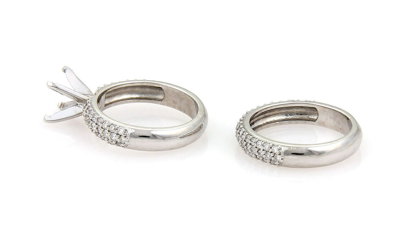 Platinum Diamond Set of Engagement Semi Mount & Wedding Band Ring - Size 6