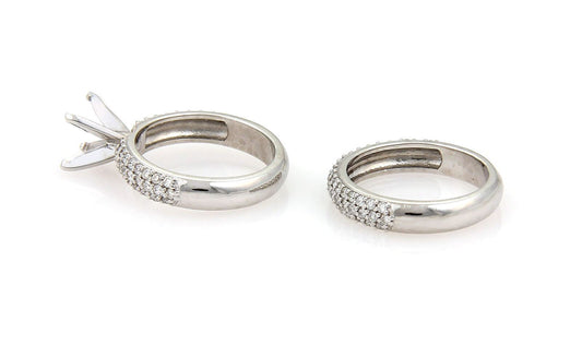 Platinum Diamond Set of Engagement Semi Mount & Wedding Band Ring - Size 6