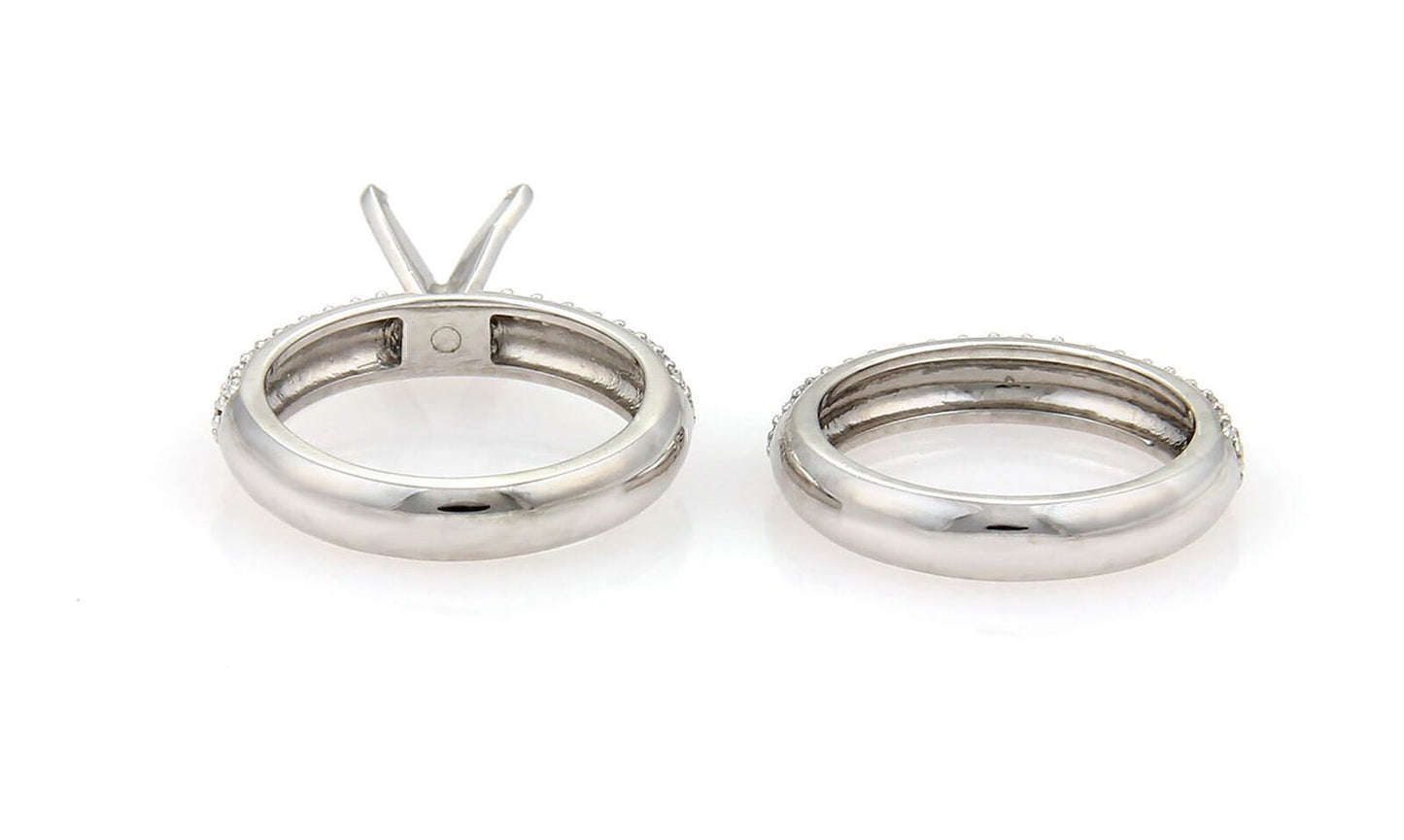 Platinum Diamond Set of Engagement Semi Mount & Wedding Band Ring - Size 6