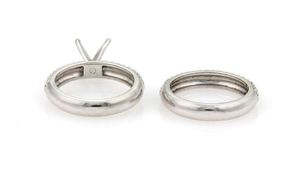 Platinum Diamond Set of Engagement Semi Mount & Wedding Band Ring - Size 6