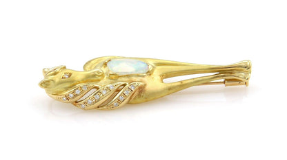 Horse Fire Opal & Diamonds 18k Yellow Gold Pendant Pin Brooch
