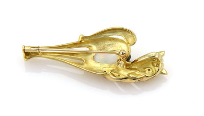 Horse Fire Opal & Diamonds 18k Yellow Gold Pendant Pin Brooch