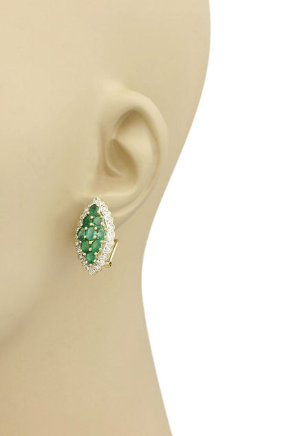 Emerald & Diamond 14K Yellow Gold Cluster Earrings