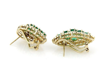Emerald & Diamond 14K Yellow Gold Cluster Earrings