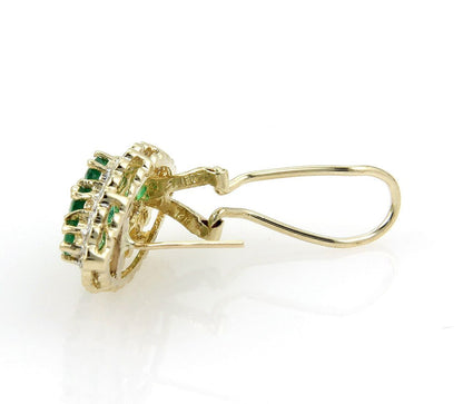 Emerald & Diamond 14K Yellow Gold Cluster Earrings