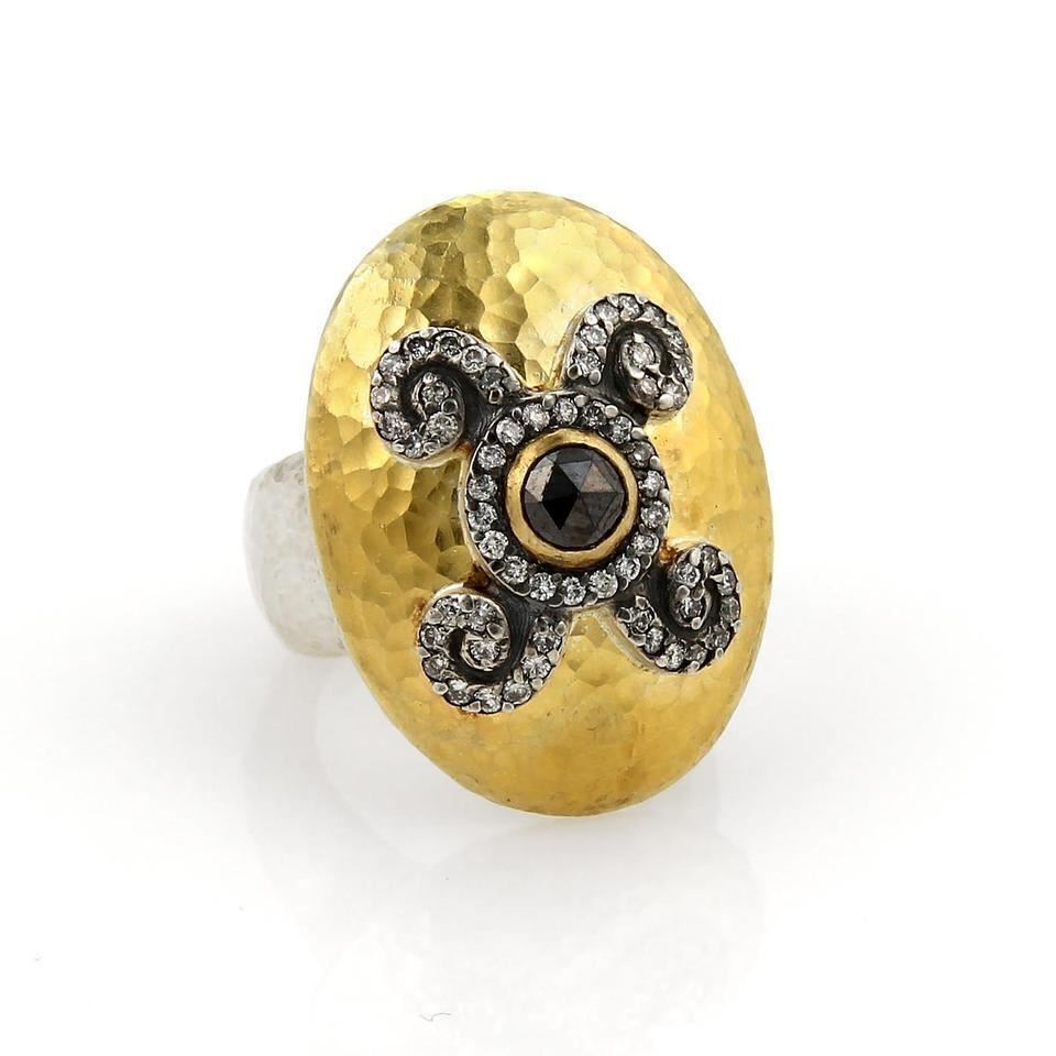Gurhan Oval Dome Diamond 24k Gold & Sterling Silver Hammered Ring - Size 6.5
