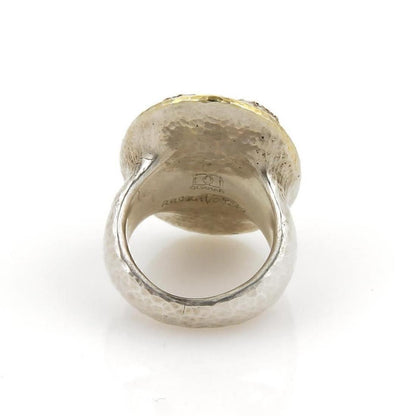 Gurhan Oval Dome Diamond 24k Gold & Sterling Silver Hammered Ring - Size 6.5