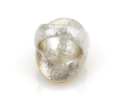 Gurhan Oval Dome Diamond 24k Gold & Sterling Silver Hammered Ring - Size 6.5