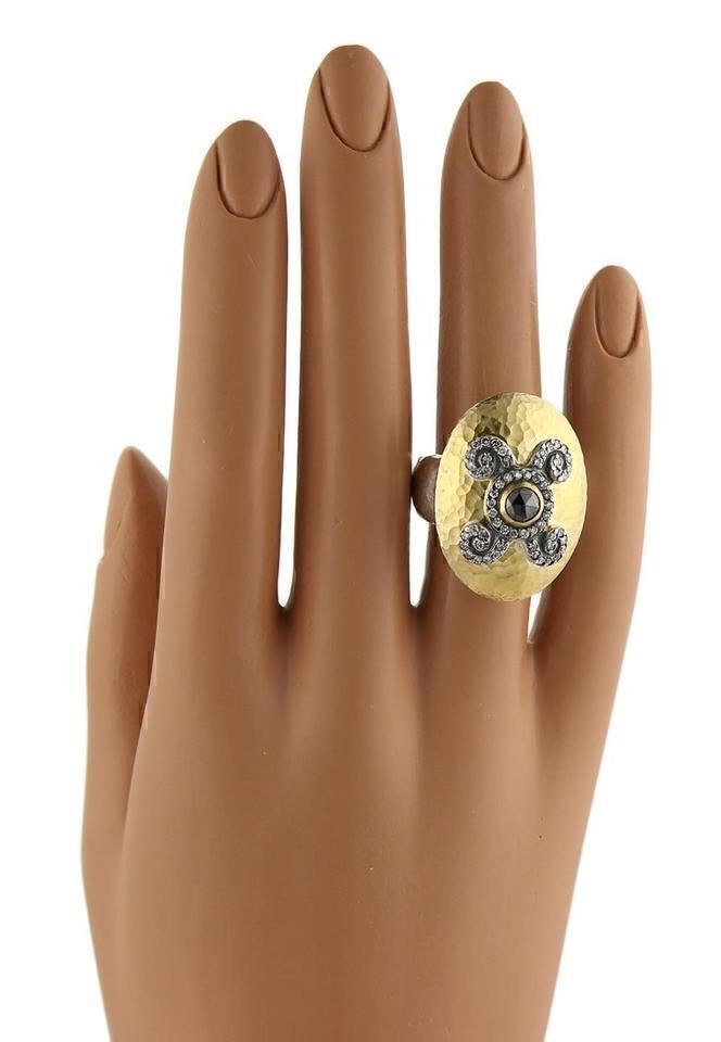 Gurhan Oval Dome Diamond 24k Gold & Sterling Silver Hammered Ring - Size 6.5