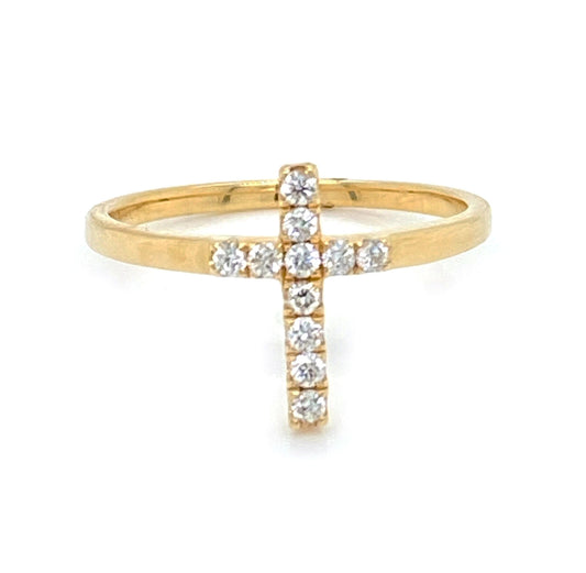Diamond 14k Yellow Gold Cross Ring - Size 7