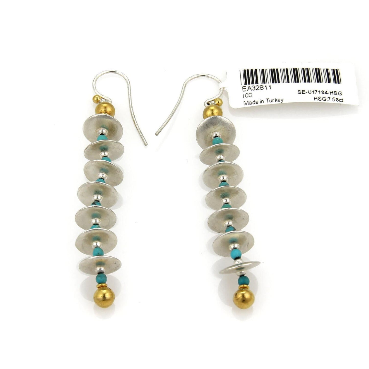 Gurhan Galapagos turquoise sculptural dangle earrings in sterling silver with 24k layered gold