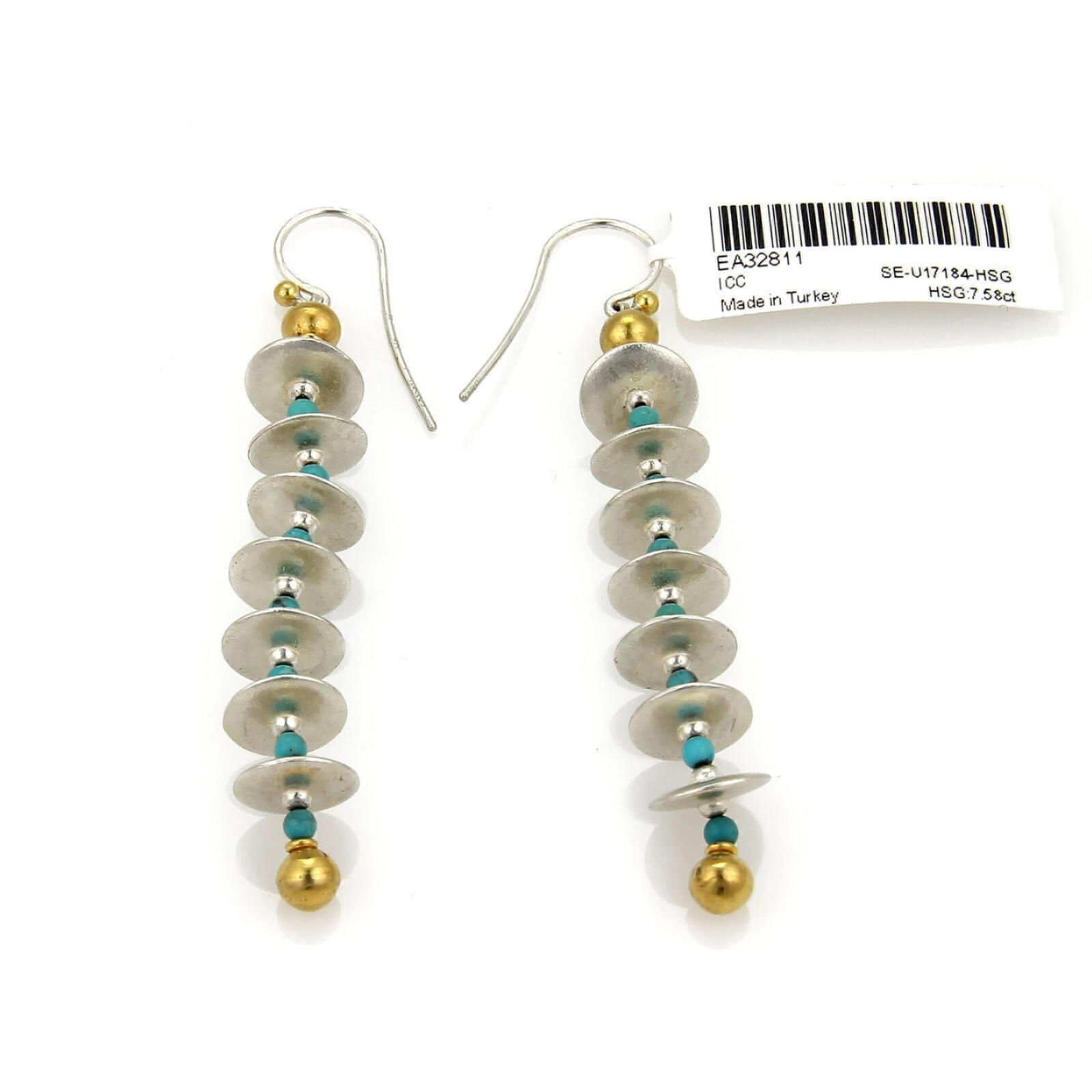 Gurhan Galapagos turquoise sculptural dangle earrings in sterling silver with 24k layered gold