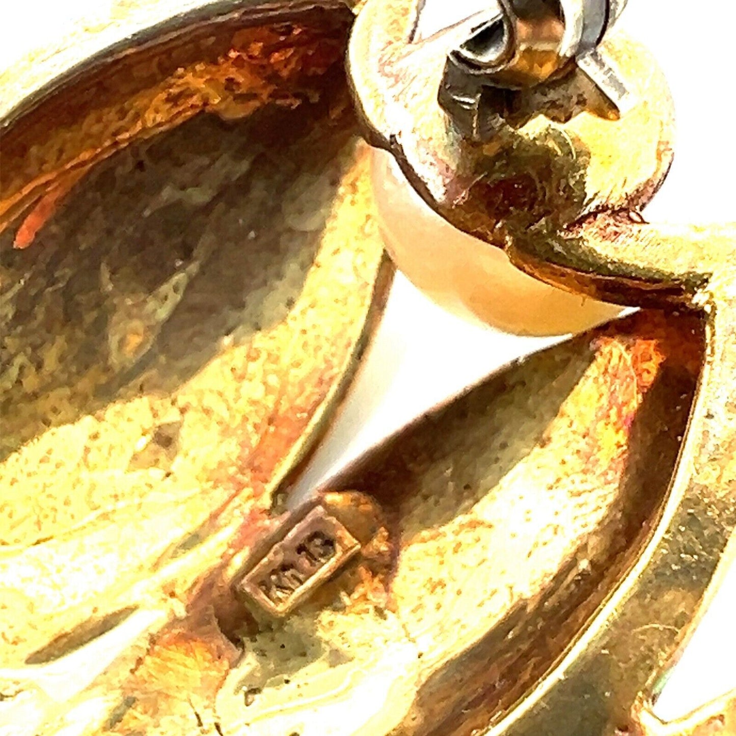 Diamond Pearl & Ruby Enamel 18k Yellow Gold Beetle Bug Pin Brooch