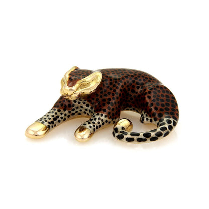 Leopard Multicolor Enamel 14k Yellow Gold Slide Pendant