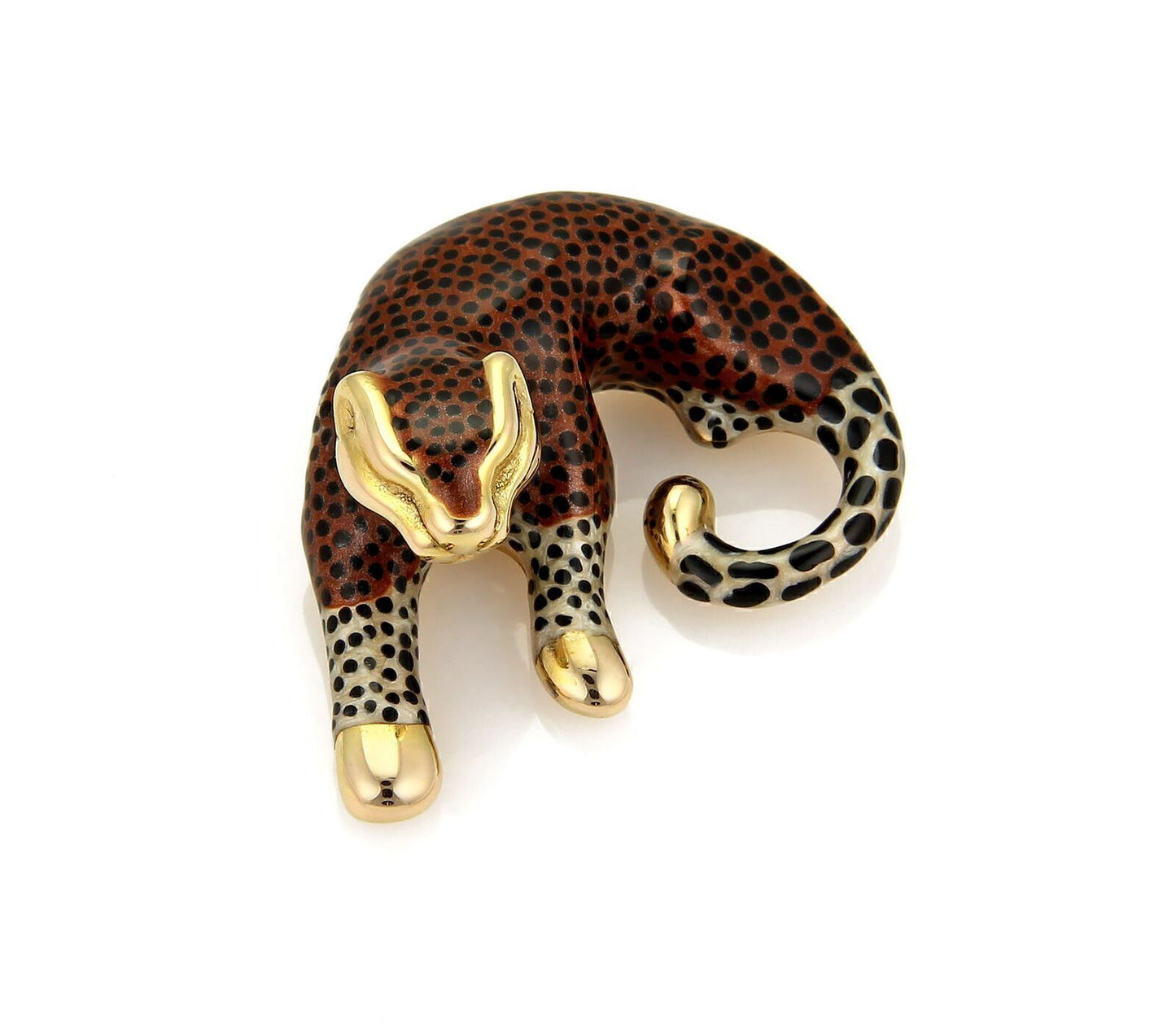 Leopard Multicolor Enamel 14k Yellow Gold Slide Pendant