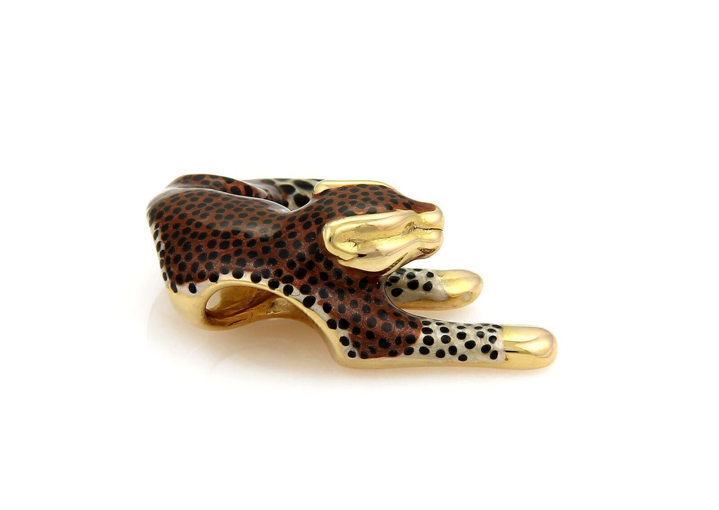 Leopard Multicolor Enamel 14k Yellow Gold Slide Pendant