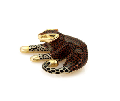 Leopard Multicolor Enamel 14k Yellow Gold Slide Pendant